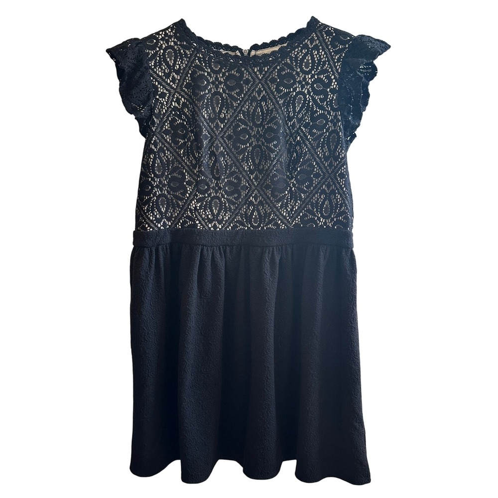 Target Black Lace Bodice Flutter Sleeve Dress Textured Skirt  Size XXL